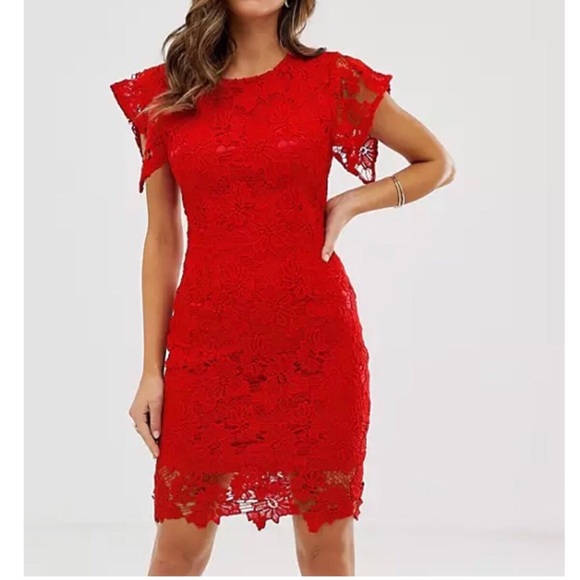 ✨NWT✨ ASOS Red Lace Dress - Picture 1 of 3